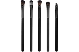 JessLab Juego de Brochas para Ojos, 5 Piezas de Cerdas Sintético con Mango de Madera Brochas de Maquillaje para Delineador Sombra de Ojos y Cejas Kit de Colección de Brochas Esencial, Negro