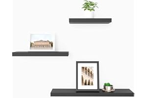 Gio Arreda set di 3 Mensole da Parete Galleggianti, Mensola da Muro a Scomparsa, Scaffali in Legno MDF, per Cucina, Bagno, Soggiorno (Nero)