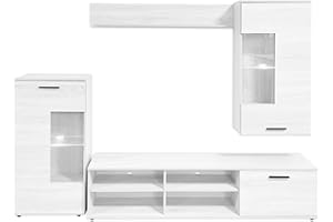 Somnia Descanso - Mueble de Salón Moderno con Leds, Módulos de Comedor, Modelo Olaf, Acabado en Andersen, Medidas: 229 cm (Ancho) x 200 cm (Alto) 38 cm (Fondo)