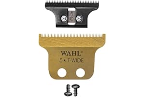 WAHL Gold Detailer T-wide Blade, 0.4mm, sans chevauchement, rectifiée avec précision, lame de rechange pour tondeuse, détails, titane, revêtement DLC, dorée, 5-Star Detailer, Cordless Detailer Li