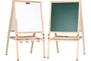 ‎XUANYU Whiteboard und Tafel Kinder 57×55 cm Kreidetafel und Magnettafel Staffelei Schreibtafel Kinder Maltafel Kinder Kindertafel Holz Doppelseitige Höhenverstellbar 80-148 cm Standtafel mit Schreibwaren-Set