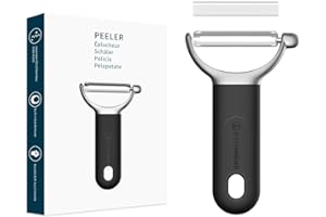 KITCHENDAO Swivel Vegetable Peeler for Kitchen - Japanese 420J2 Stainless Steel Sharp Dual Durable Blade-Built-in Potato Eye Remover, Ergonomic Soft-Touch Handle-Dishwasher Safe-Black