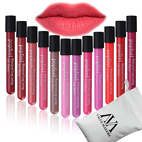 Matt Lipglosse Set ,VALUE MAKERS® Matte Liquid Lipsticks, Set aus 12 verschiedenen Farben mit Aufbewahrungstasche - wasserfest, langanhaltend, cremig - 12er Pack Lippenstifte(NET WT.12 x 4,4 g)