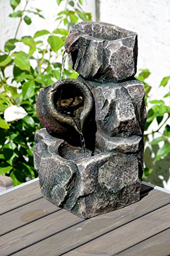 dobar 96400e Design Zimmerbrunnen aus Polyresin in Stein-Fels-Optik, Wasserspiel mit Pumpe für innen, Kunststoff, grau, 17.2 x 16.2 x 27 cm - 9