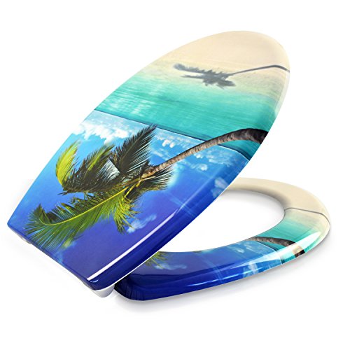 VENKON – Premium WC Sitz mit Absenkautomatik – Modell „Caribbean Dream“ – Toilettendeckel aus Duroplast (antibakteriell) inkl. Montagesatz (rostfreie Scharniere) - 4