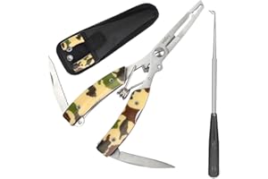 LaJao Fishing Pliers Scissors Fishing Knives Hook Remover Disgorgers Line Cutter Fishing Accessories Sea Fishing Multi Tools Set with Sheath Great Gifts for Men Dad Father's Day