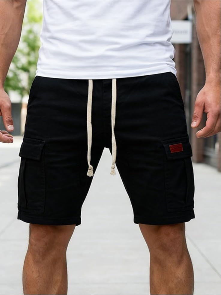 Pantalones cortos tipo cargo para hombre, con cordón y cintura elástica, para entrenamiento, gimnasio, con bolsillos