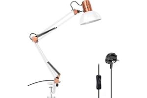 Milpoel Desk Lamp, Metal Swing Arm Table Lamp, E27 Desk Lamp, Clip on Light, Classical Swing Arm Architect Lamp, Adjustable Desk Light for Office, Reading, Bedroom, Crafts (White)