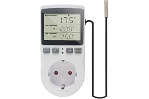 KETOTEK Wtyczka Termostatu Wylotowego Cyfrowego Kontroler Temperatury Ogrzewanie Chłodzenie z sondą 230V Regulator Czasowy dla Grzałki Szklarnia Inkubator