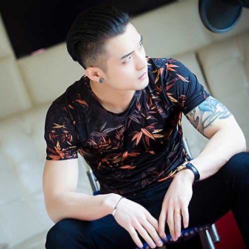 NING456 Man / Flower / Cotton / T-Shirt / Printing / Short / Youth / Size / Summer / T-Shirt,2Xl,Map Color