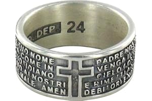Ferrari & Arrighetti Anello in argento 925 brunito con l'incisa preghiera Padre Nostro misura italiana n°24 - diametro interno mm 20,4 circa