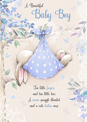 Dorado nacimiento de Baby Boy - Tarjeta de felicitación para diseño de elefante en 19,05 cm x 13,34 cm de bolígrafo de punta redonda