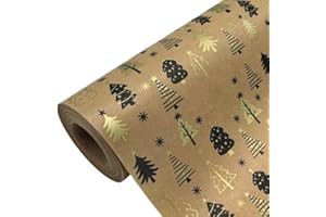 PATRONESMUJER Papel de regalo kraft en rollo de 62CM x 100M para Navidad con diseño de pinos. Ideal para: Comercios, Papá Noel, Reyes Magos y Navidad. (PINOS NAVIDAD)