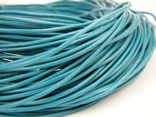 Lederband, Lederschnur, Lederriemen 10 m. Rund 2,0 mm. Türkis