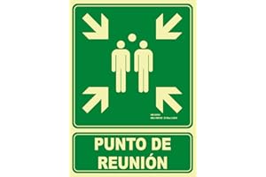 IberNorma SB4106 Señal evacuación Punto de Reunión 21x30cm Clase B D≤10m PVC Luminiscente Homologada nueva UNE 23034:2023 (Clase B)