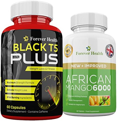 T5 Black PLUS + AFRICAN MANGO For Super Fast WEIGHT LOSS - STRONG FAT BURNER - Burns Body Fat FAST ! Lose Weight And Slim Fast With These SUPER STRONG Slimming Tablets ! Specially Formulated for Super Fast Weight Loss and Boost Metabolism - 60 x High Strength Diet Pill + 60 x AFRICAN MANGO Dieting Tablets - Contains GREEN TEA EXTRACT + BLACK SOY BEAN and Other Natural Herbal Ingredients To Raise Metabolism and Lose Weight FAST ! FREE UK DELIVERY + FREE Diet Plan With Every Order !