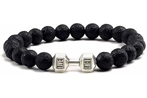 CTDWNT Pulsera de mancuernas para hombre, gimnasio, fitness, piedra volcánica natural, pulsera de cuentas de piedra natural ajustable, joyería de barra de fitness para hombres