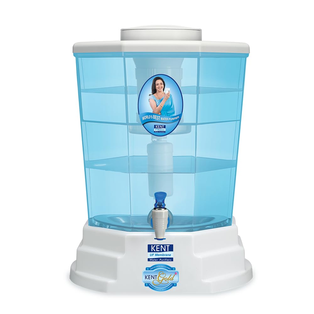 KENT Gold Plus Gravity Water Purifier Review: UF Technology, Non-Electric, Chemical Free | Counter Top, 20L Storage, White