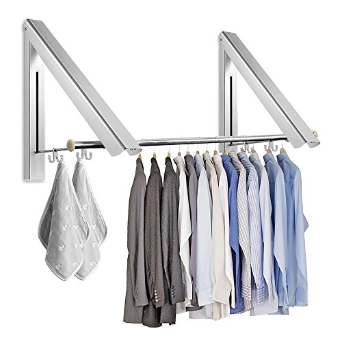 Klappbar Wand-Kleiderständer, Migimi Garderobenhaken Klappbar Kleiderhaken Aluminium Platzsparend Ideal Für Flur, Waschkeller, Schlafzimmer, Büro – Silber 43*4.5*3.2CM (2 Stück + Edelstahl Tube faltende) - 7