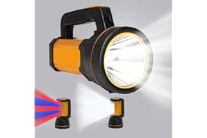 GEPROSMA Powerful Torches Led Super Bright USB C Rechargeable,Side Lantern/Long Range 800M/Large Battery 10000mah/Handle/Strap/Metal Case,High Power Handheld Spotlight Flashlight,for Home Camping