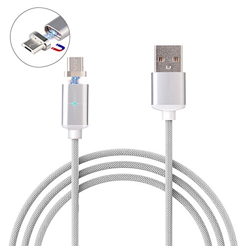Magnetische USB Ladekabel Datenkabel COOSA 1M Micro USB 2.0 Magnet Ladekabel High Speed geflochten Adapter Ladekabel für Android (Silber)