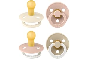 BIBS Colour Paquete de 4 chupetes. Libre de BPA, Tetina redonda. Látex natural, Hecho en Dinamarca. 0-6 meses (paquete de 4), Blush Glow Mix