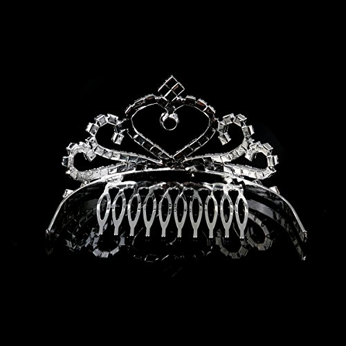 Pixnor Hochzeit Braut funkelnden Kristall Strass Krone Tiara Haarreif mit Kamm Silber - 5