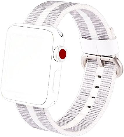 LTCT Band For Apple Watch Series 3 2 1 2017 Newest Fine Woven Nylon Watch Band Strap Replacement Wrist (38mm-White Stripe)