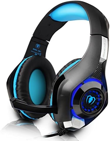 HOSSY Stereo Over-Ear Headphone Gaming Headset Headband with Microphone 3.5mm Plug the Headset Splitter Adapter for PS4, Laptop, Tablet, Xbox one, Mobile Phones - Blue