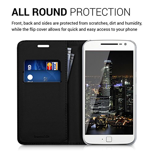 kwmobile Funda para Motorola Moto G4   Moto G4 Plus - Carcasa para m  vil de  Cuero sint  tico  - Case  Plegable  en  Negro 