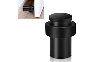 TOKPLNU Door Stoppers, 50mm Black Door Stop Floor Mounted Heavy Duty Stainless Steel Floor Wall Door Stoppers for Skirtings, Modern Tall Outdoor Doorstop with Rubber Tip & Ring, 1 Pack