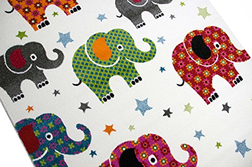 Kinderteppich Spielteppich Kinderzimmer Teppich bunte Elefenten Multicolour Creme Rot Grau Türkis Pink Grün Orange Schwarz Größe 120×170 cm - 3