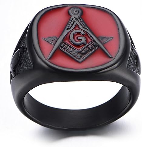 FreeSky Jewellery Mens Stainless Steel Ring, Classic Freemason Masonic,Color Black Red