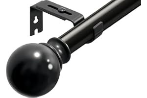 GDEVKHN Curtain Poles for Eyelet Curtains Black Curtain Pole for Door Curtain Pole Metal with Adjustable Brackets and Round Finials for Living Room, Bathroom, Bedroom（23.6-98.4inch, Black）