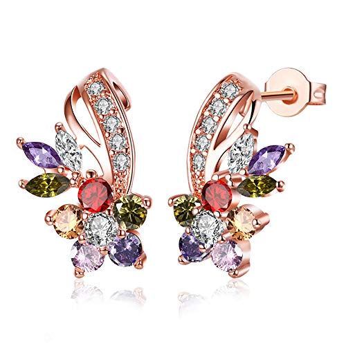 Lv.unique Collar de Mujer Collar con Colgante de circón de Oro Rosa Pendientes de Flores de Colores chapados en Oro/Pendientes delicados para Regalos de Mujer (Flower Earrings)