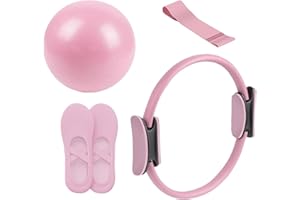 Gupcaqosjw Pilates Ring Set Pila-TES Fitness Rin-g and Ball Yoga, YOG-a Ri-ng with Double Handle, Yo-ga Resistance Ring, Pil-ates Ball and Resistance Bands for Strength, Flexibility, Stabili