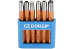 GEDORE Nietzieher und -kopfsetzer-Satz, 6-teiliges Set, gehärtet für Schlagwerkzeuge, im PVC-Halter, 125 B