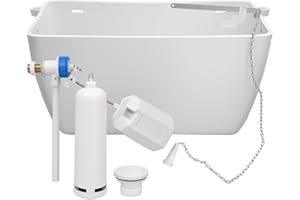 Cisterna Alta completa para inodoro de PVC |incluye Mecanismo de descarga flotador lateral y cadena | intalacion nueva o reemplazo |resistente y facil de montar FLUVIA