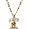 Men Hip Hop DEATHROW Pendant Necklace,Handmade Iced Out Gold Silver Plated Simulated Diamond CZ Bling with Rope Chain