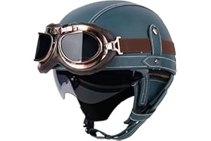 BYROADS Casques Bols Casques Jet Casque Moto Vintage avec Lunettes Casque de Pilote Rétro Casque Casque Scooter Homme Femme Demi Casque Coupe-Vent Casque pour Moto Vélo Scooter