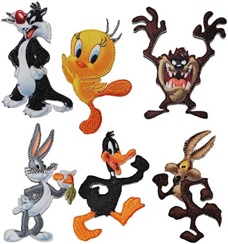 Aufnäher – approx. 5.4 cm X 7,4 cm Tweety Sylvester – Looney Tunes – Daffy Duck Tasmanian Devil Bugs Bunny – Coyote – Comic Figure Iron-on Appliqué Patch – Woven Patch – Looney Tunes Cartoon Animation