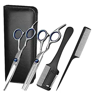 XYJ 4pcs/set Barber Tools Professional Haircut Scissors Stainless Steel Bangs Tooth Scissor Haircut Comb With Carry Leather Bag Hair Cutting Kit For Men, Women or Kids