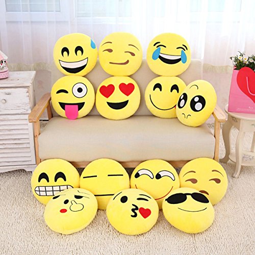 32cm Lächeln Emoji Emotion Kissen von GOOTRADES, Cute Zierhüllen, Gelb/Lila (Kuss) - 4