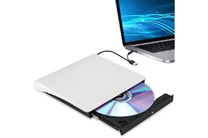Hcsunfly External CD/DVD Drive for Laptop, Type-C CD/DVD Player USB 3.0 Portable Burner Writer Reader Compatible with Mac MacBook Pro/Air iMac Desktop Windows 7/8/10/XP/Vista(White)
