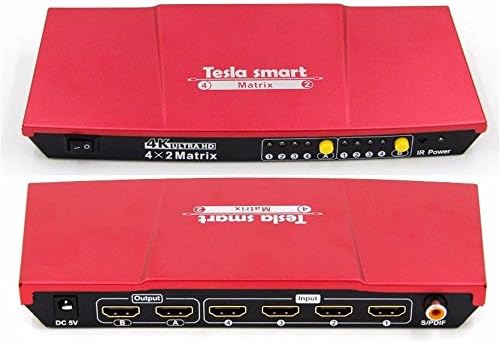 Telsa Ultra HD 4K/3D HDMI Matrix 4x2 Splitter Switch 4 in 4 out with Audio RS232