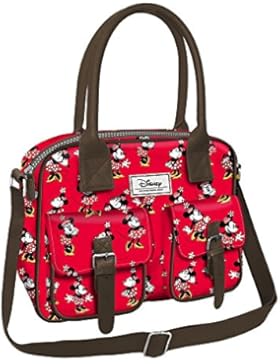 DISNEY Minnie Cheerful - Rechteckige Tasche mit mit Griffen - Verstellbarer Schultergurt- Farbe: Schwarz