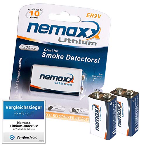 Nemaxx ER9V - Pila de 9 V (1200 mAh, litio), color blanco - Pack de 2 unidades
