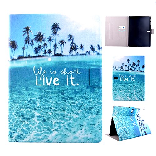 Samsung Galaxy Tab S 10.5 zoll (T800/T805) hülle Hardcase, Ekakashop Galaxy Tabs T800/T805 Tasche Handytasche Handyhülle, Kreativ Blau Kokosnussbaum Meer Muster Flip Buchstil Schale Magnet PU Leder Case Cover Etui Schutzhülle Ledertasche Lederhülle für Galaxy Tab S 10.5'' (T800/T805) - Blau Kokosnussbaum + 1 x Kostenlos Ständer (Farbe Random)