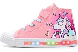 EUXTERPA Kids Light Up Trainers, Boys Girls High Top Pumps Flashing Sneakers Toddler Easy Fasten Canvas Shoes