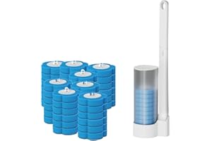 KULSUM Toilet Wand Kit, Disposable Toilet Brush with Holder, Disposable Toilet Cleaning System with 48 Toilet Wand Replacement Heads, Bathroom Cleaning (White + 48PCS Replacement Head)